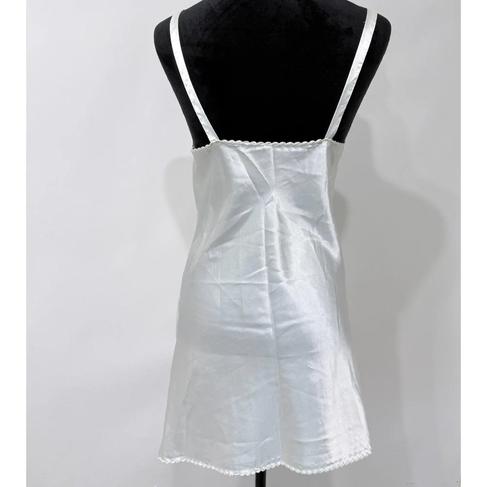 Vintage 80s 90s Body Chic Satin Full‎ Slip Chemise Nightgown Ruffle Trim Medium